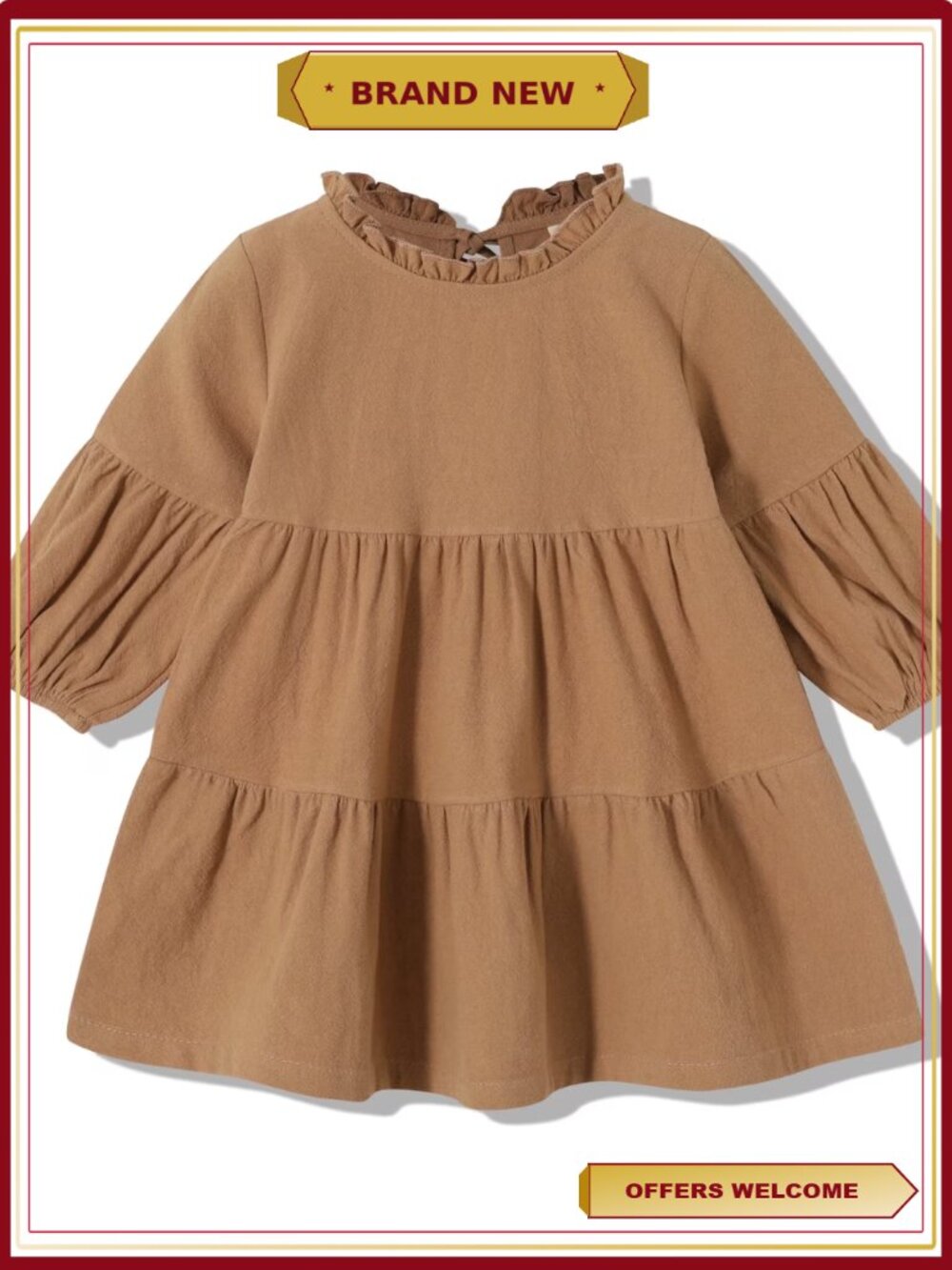 Toddler Baby Girls Long Sleeve Cotton Linen Dress Casual Lantern Sleeve Fall